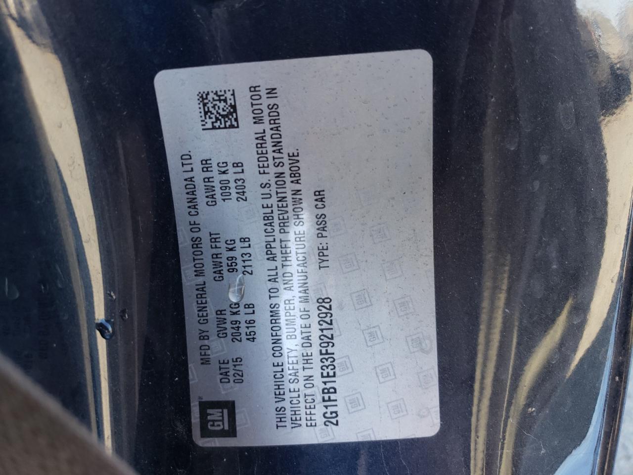 Photo 10 from auction – 2015 CHEVROLET CAMARO LS with VIN 2G1FB1E33F9212928