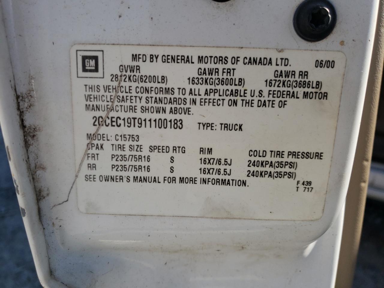 Photo 10 from auction – 2001 CHEVROLET SILVERADO with VIN 2GCEC19T911100183