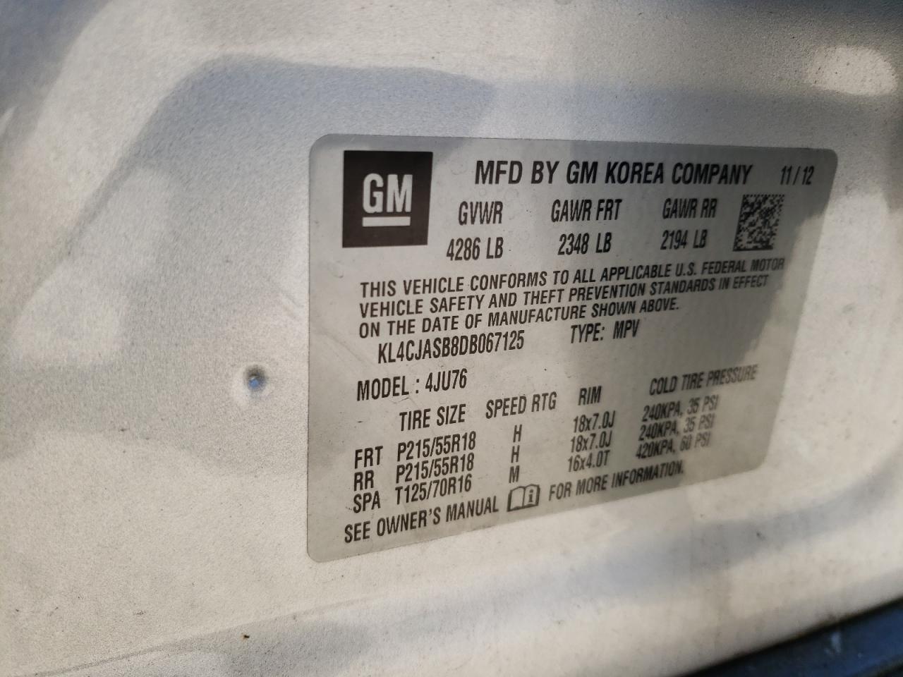 Photo 10 from auction – 2013 BUICK ENCORE with VIN KL4CJASB8DB067125