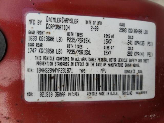 Photo 10 from auction – 2000 DODGE DURANGO with VIN 1B4HS28N4YF231871