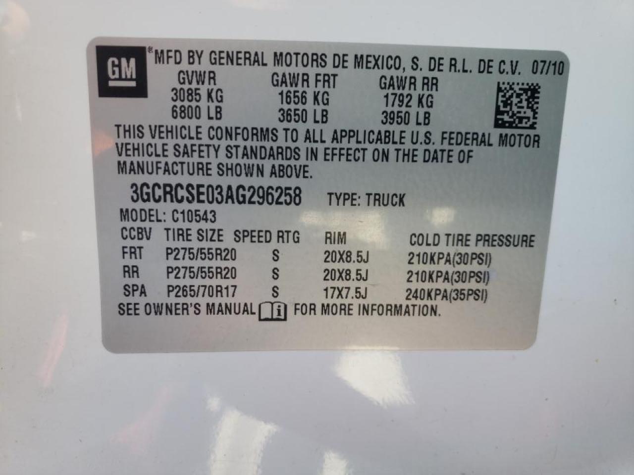 Foto 10 de la subasta – 2010 CHEVROLET SILVERADO con VIN 3GCRCSE03AG296258