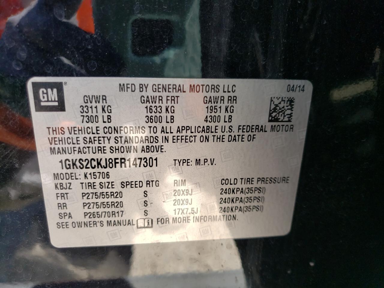 Photo 10 from auction – 2015 GMC YUKON DENA with VIN 1GKS2CKJ8FR147301