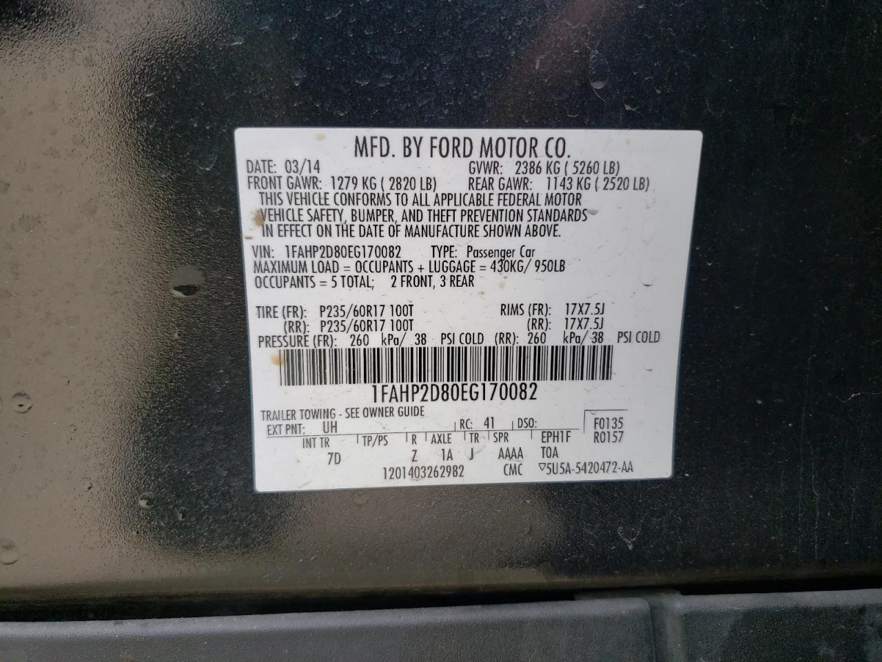 Photo 10 from auction – 2014 FORD TAURUS SE with VIN 1FAHP2D80EG170082
