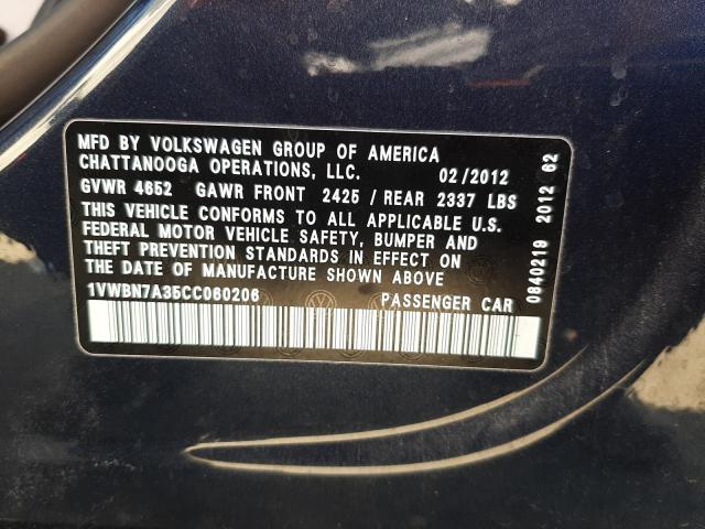 Photo 10 from auction – 2012 VOLKSWAGEN PASSAT SE with VIN 1VWBN7A35CC060206