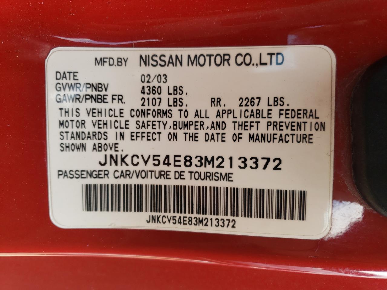 Photo 10 from auction – 2003 INFINITI G35 with VIN JNKCV54E83M213372