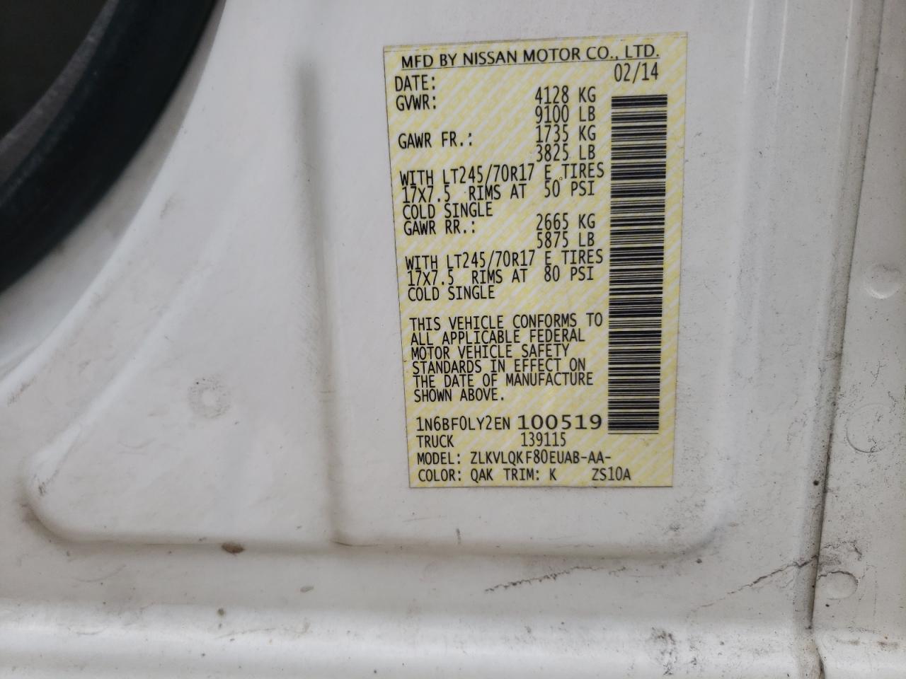 Photo 10 from auction – 2014 NISSAN NV 2500 with VIN 1N6BF0LY2EN100519
