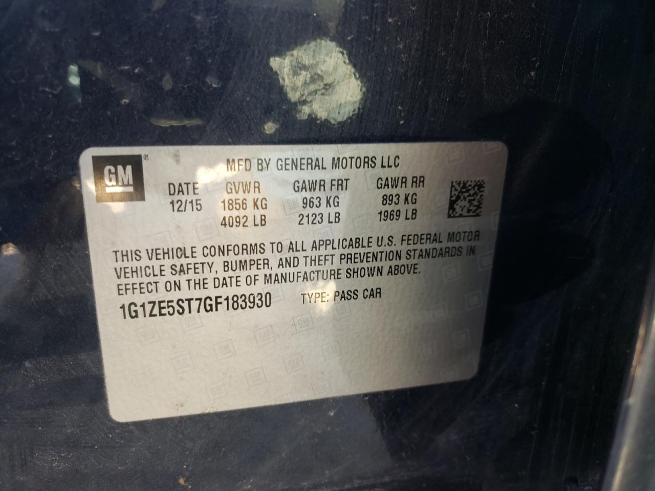 Photo 10 from auction – 2016 CHEVROLET MALIBU LT with VIN 1G1ZE5ST7GF183930