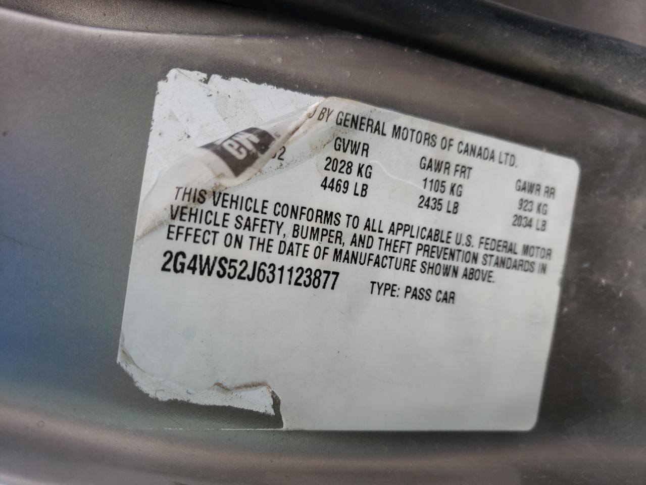 Photo 10 from auction – 2003 BUICK CENTURY CU with VIN 2G4WS52J631123877