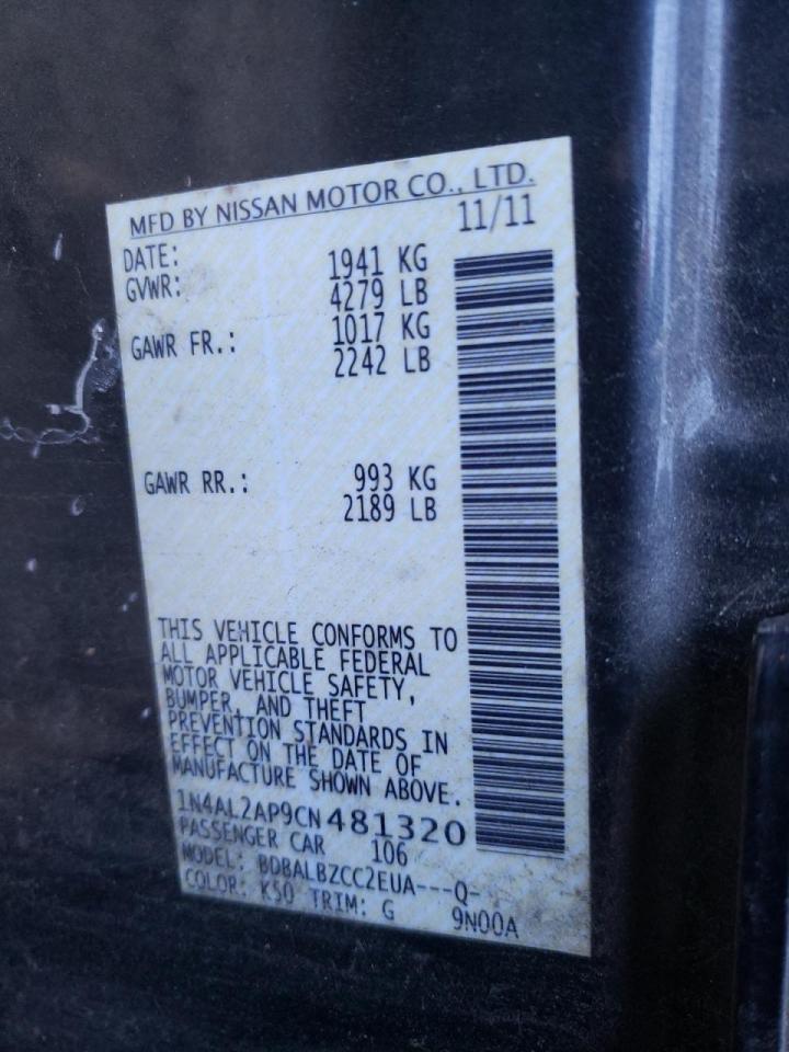 Photo 10 from auction – 2012 NISSAN ALTIMA BAS with VIN 1N4AL2AP9CN481320
