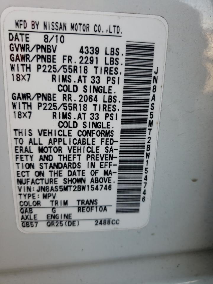 Photo 10 from auction – 2011 NISSAN ROGUE with VIN JN8AS5MT2BW154746
