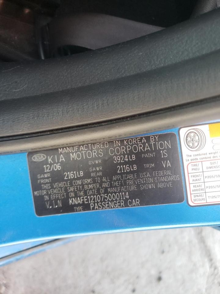 Photo 10 from auction – 2007 KIA SPECTRA EX with VIN KNAFE121075000114