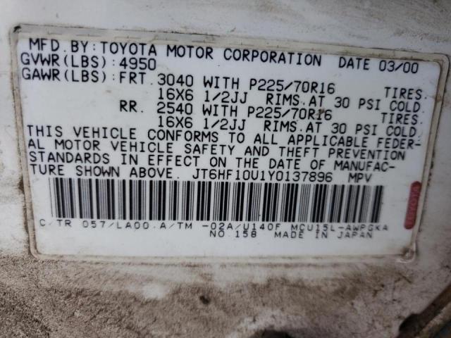 Zdjęcie 10 z aukcji – 2000 LEXUS RX 300 z VIN JT6HF10U1Y0137896