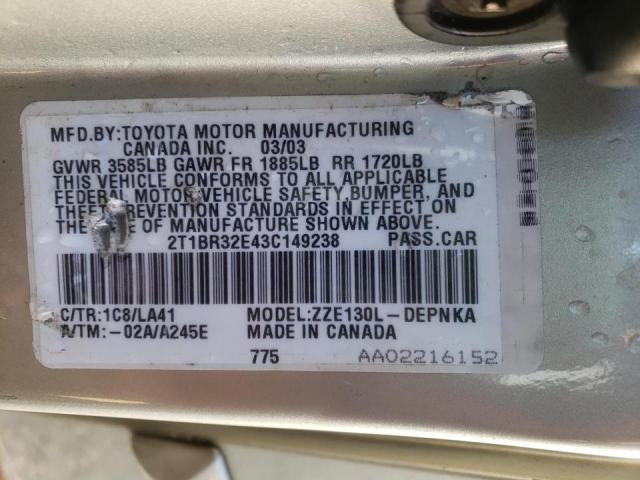 Photo 10 from auction – 2003 TOYOTA COROLLA CE with VIN 2T1BR32E43C149238