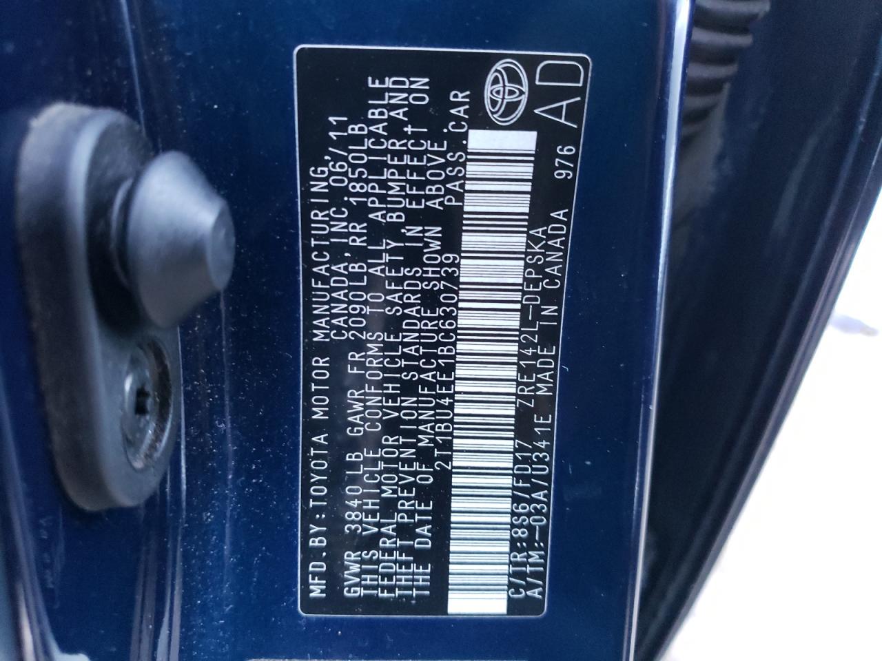 Photo 10 from auction – 2011 TOYOTA COROLLA BA with VIN 2T1BU4EE1BC630739