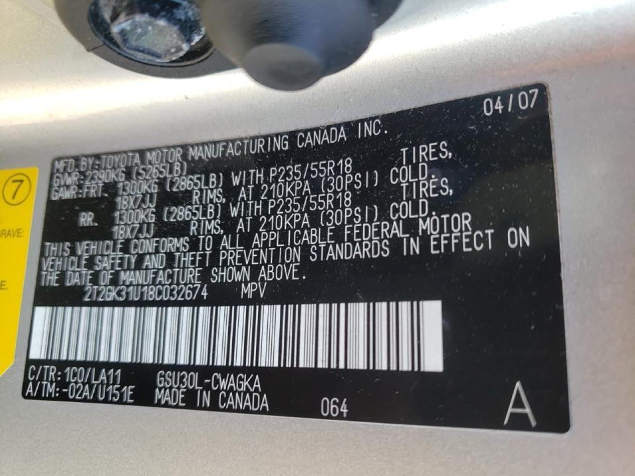 Photo 10 from auction – 2008 LEXUS RX 350 with VIN 2T2GK31U18C032674