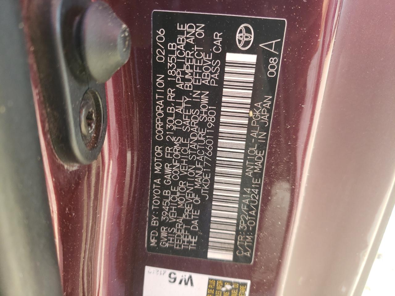 Photo 10 from auction – 2006 TOYOTA SCION TC with VIN JTKDE177660119801