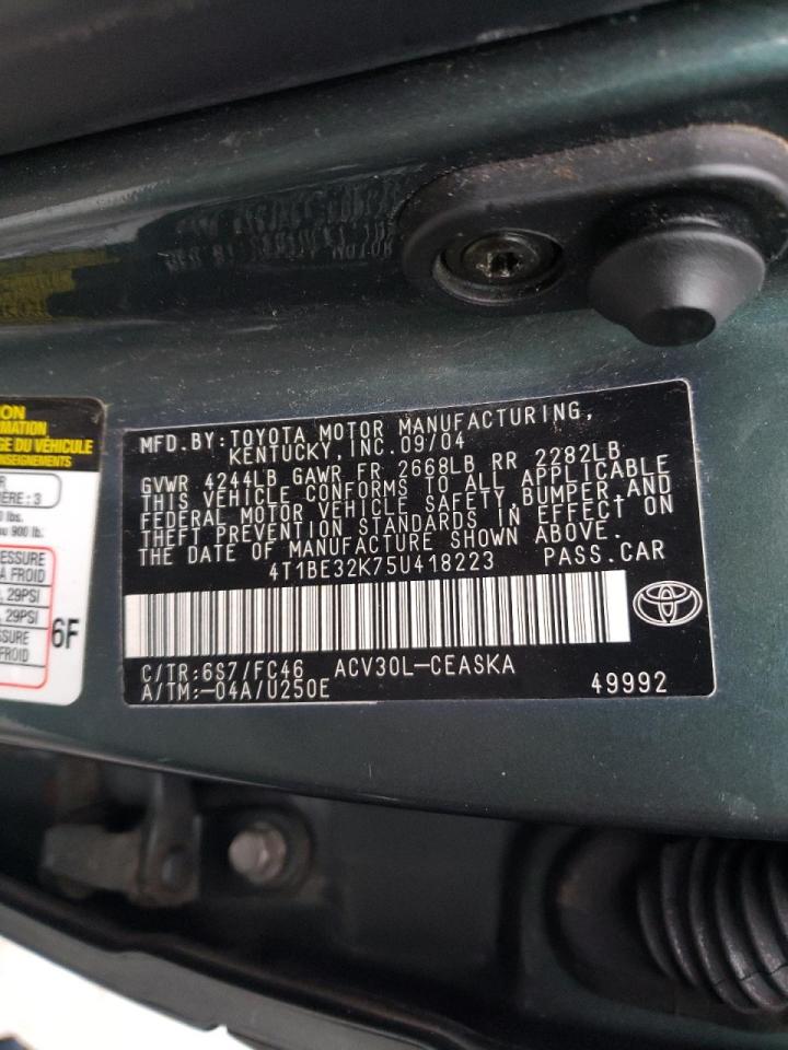 Photo 10 from auction – 2005 TOYOTA CAMRY LE with VIN 4T1BE32K75U418223