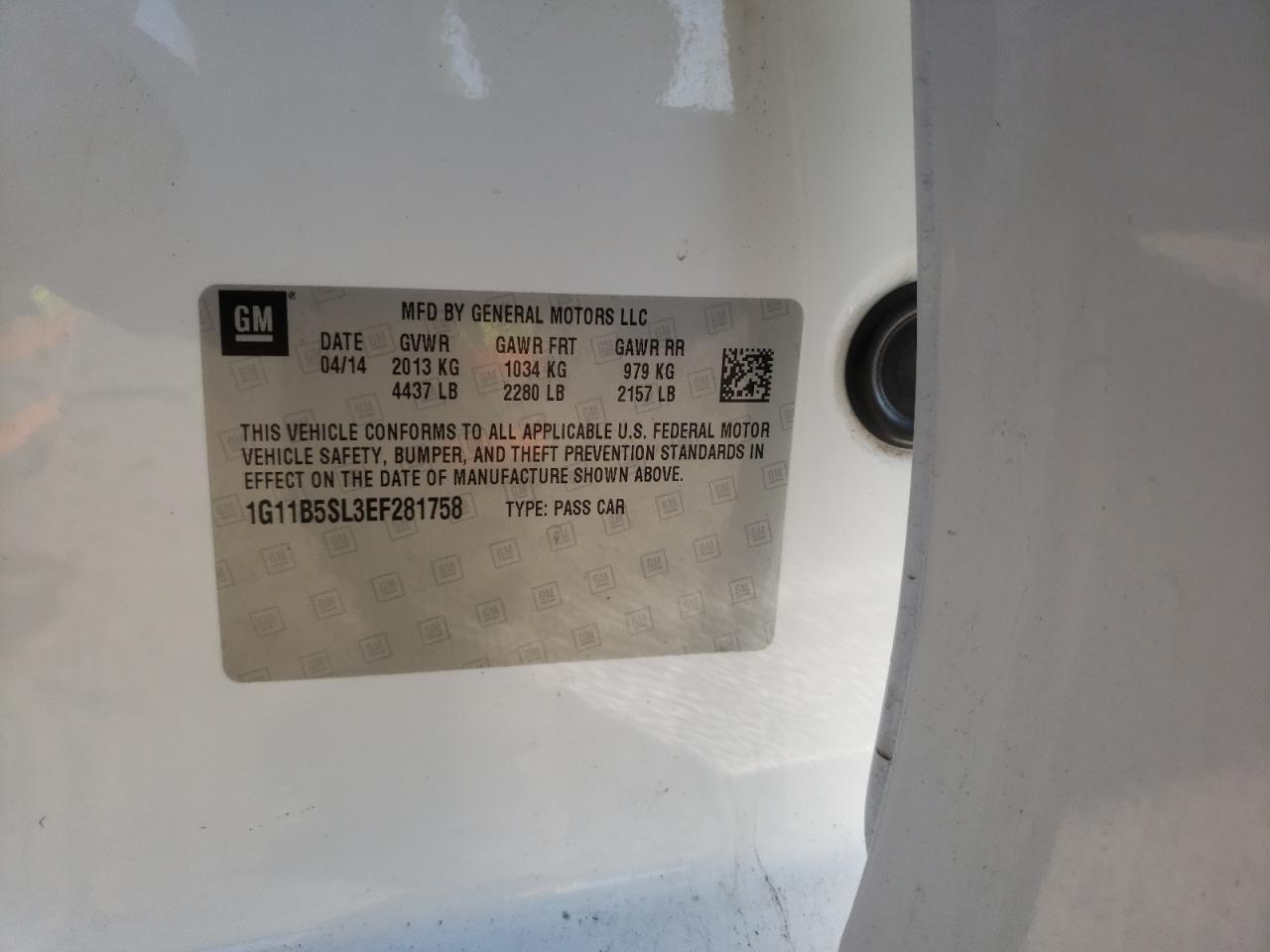 Photo 10 from auction – 2014 CHEVROLET MALIBU LS with VIN 1G11B5SL3EF281758