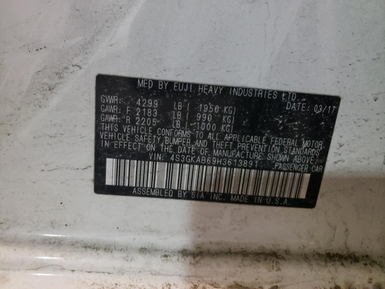 Photo 10 from auction – 2017 SUBARU IMPREZA PR with VIN 4S3GKAB69H3613891