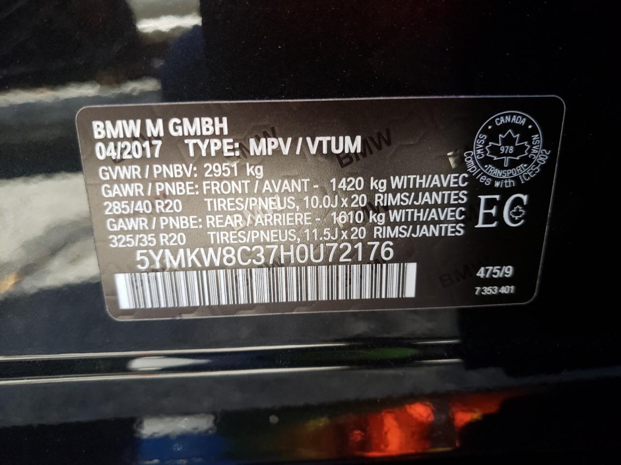Photo 10 from auction – 2017 BMW X6 M with VIN 5YMKW8C37H0U72176