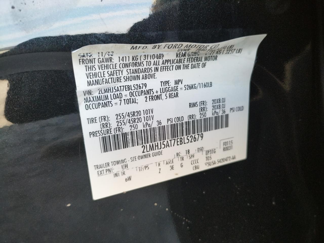 Photo 10 from auction – 2014 LINCOLN MKT with VIN 2LMHJ5AT7EBL52679