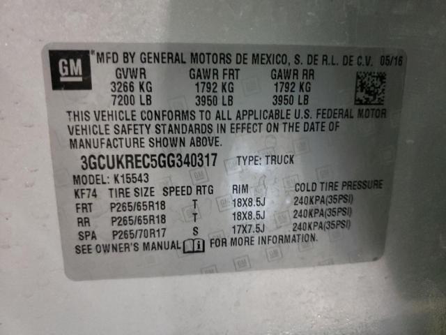 Photo 10 from auction – 2016 CHEVROLET SILVERADO with VIN 3GCUKREC5GG340317