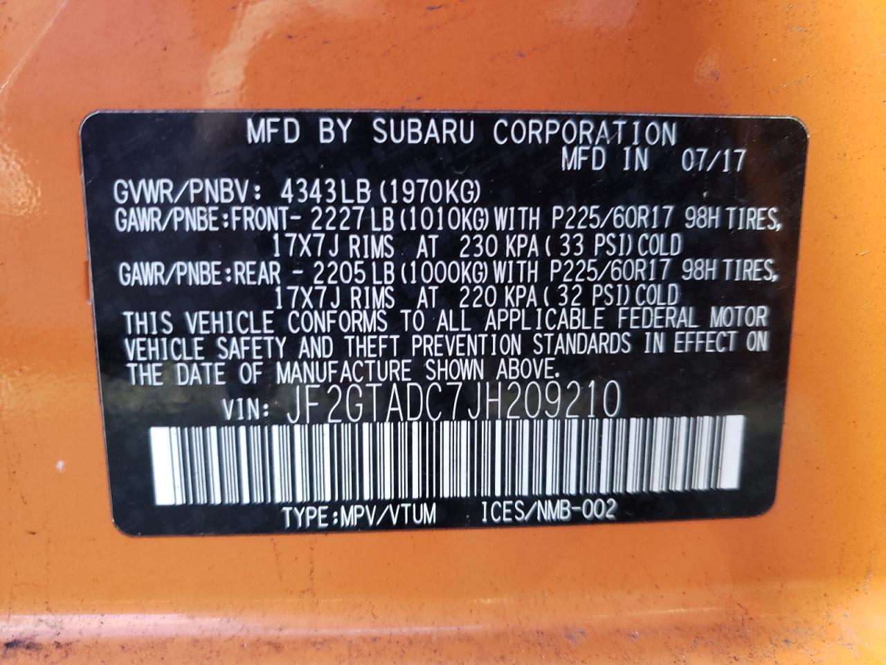 Photo 10 from auction – 2018 SUBARU CROSSTREK with VIN JF2GTADC7JH209210