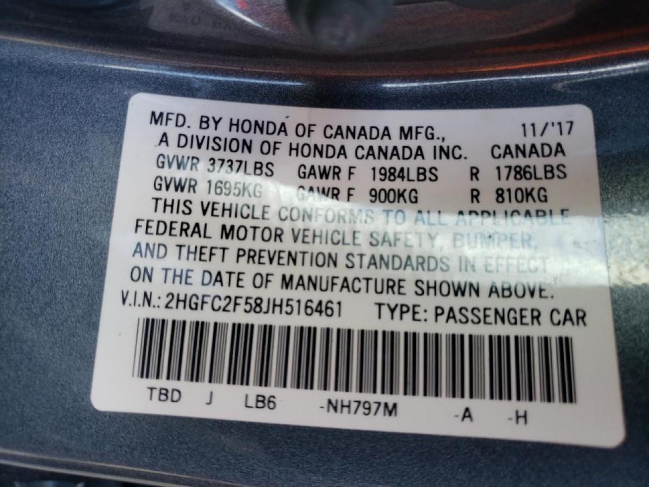 Photo 10 from auction – 2018 HONDA CIVIC LX with VIN 2HGFC2F58JH516461