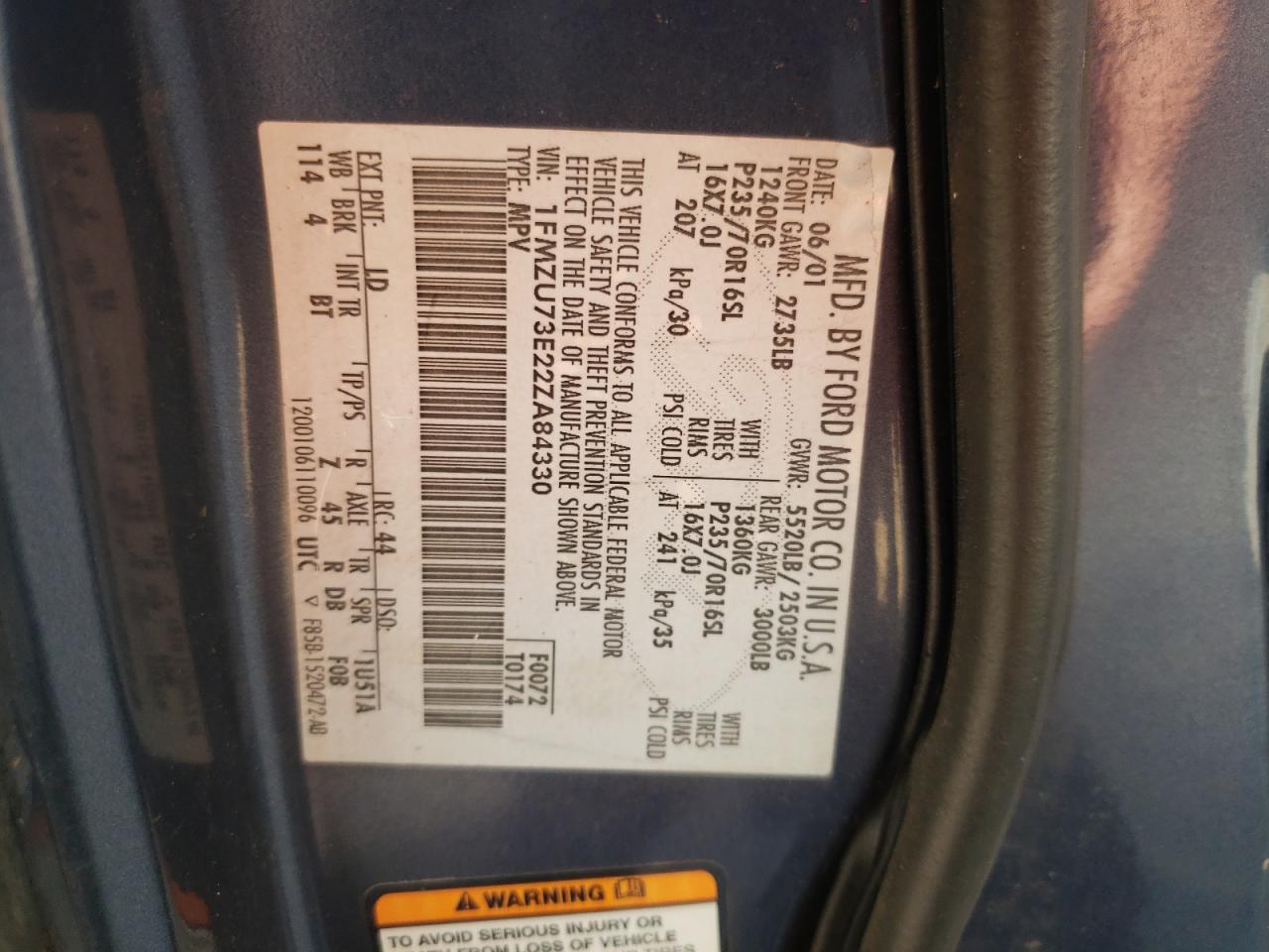 Photo 10 from auction – 2002 FORD EXPLORER X with VIN 1FMZU73E22ZA84330