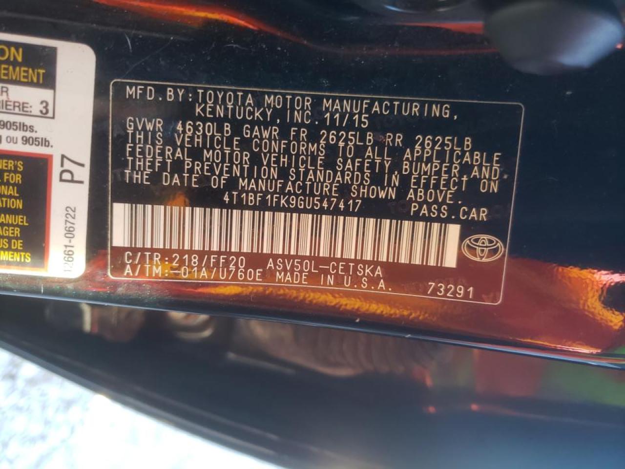 Photo 10 from auction – 2016 TOYOTA CAMRY LE with VIN 4T1BF1FK9GU547417