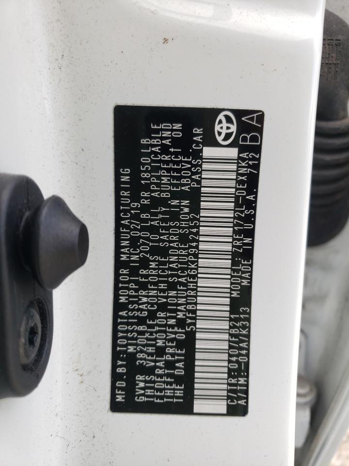 Photo 10 from auction – 2019 TOYOTA COROLLA L with VIN 5YFBURHE6KP942452