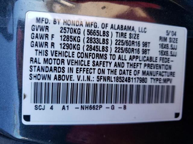Photo 10 from auction – 2004 HONDA ODYSSEY LX with VIN 5FNRL18524B117980