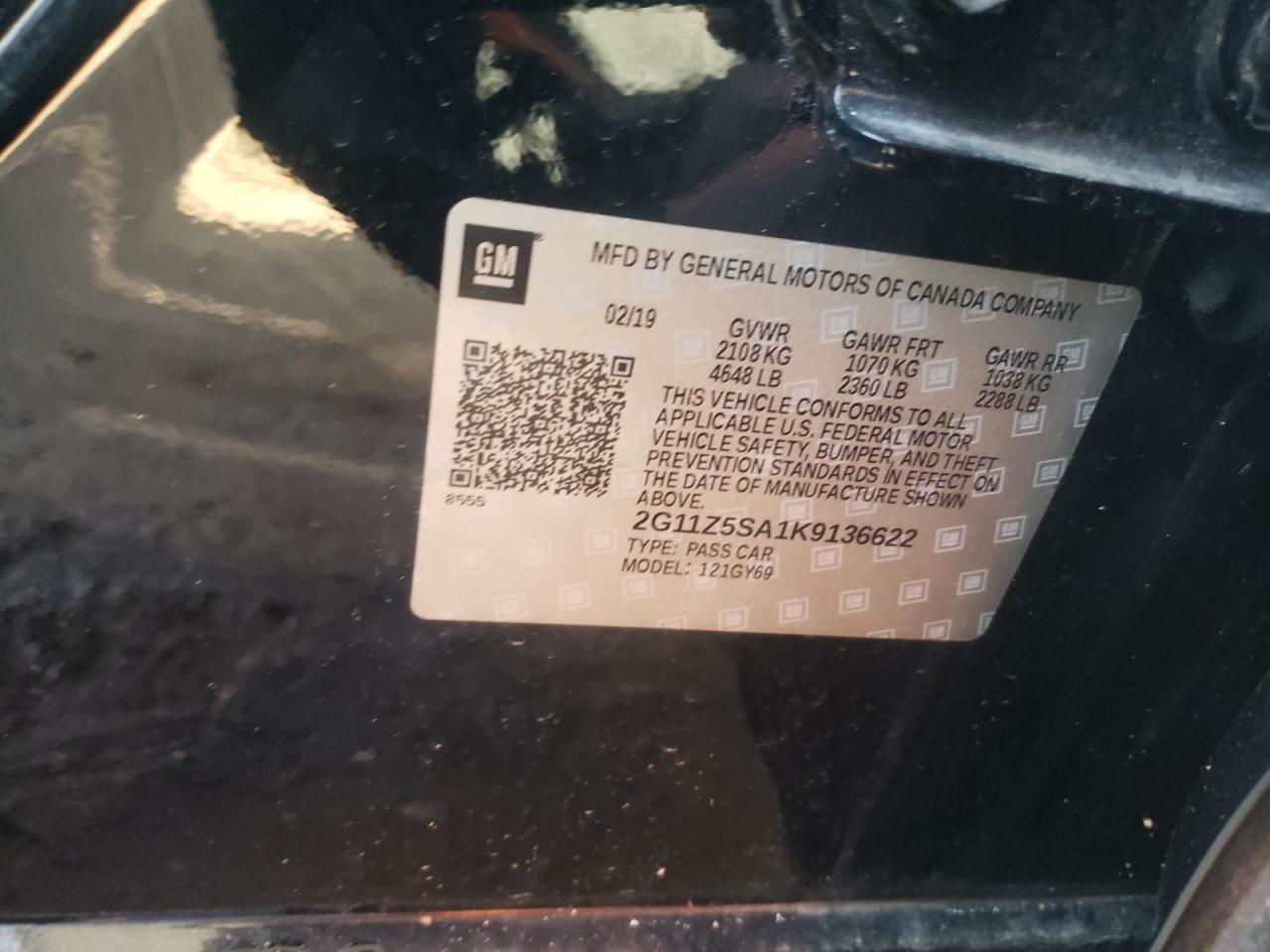 Photo 10 from auction – 2019 CHEVROLET IMPALA LT with VIN 2G11Z5SA1K9136622