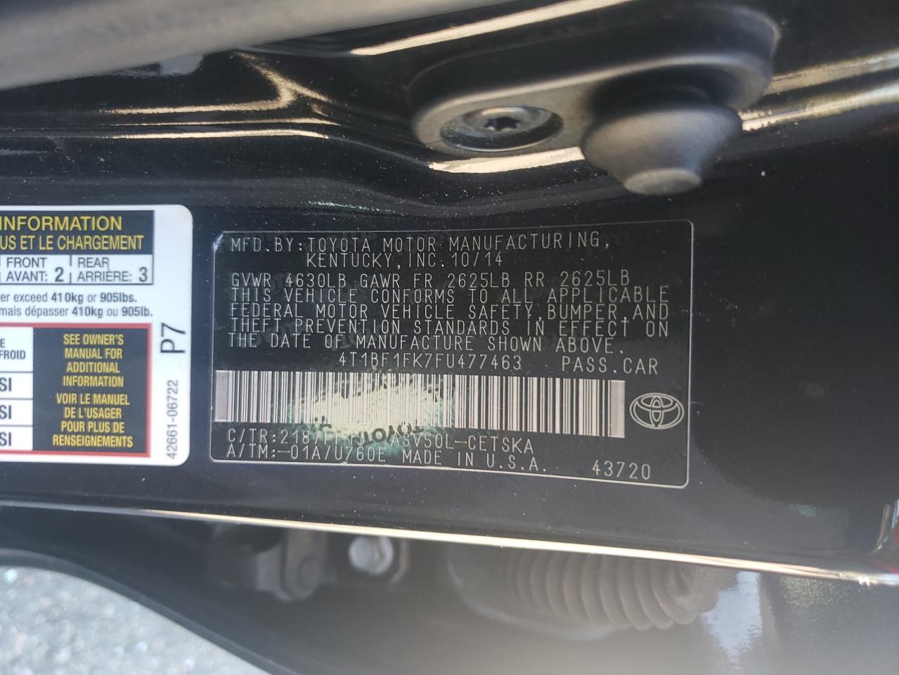 Photo 10 from auction – 2015 TOYOTA CAMRY LE with VIN 4T1BF1FK7FU477463