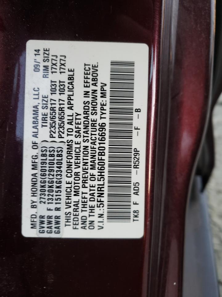Photo 10 from auction – 2015 HONDA ODYSSEY EX with VIN 5FNRL5H60FB016696
