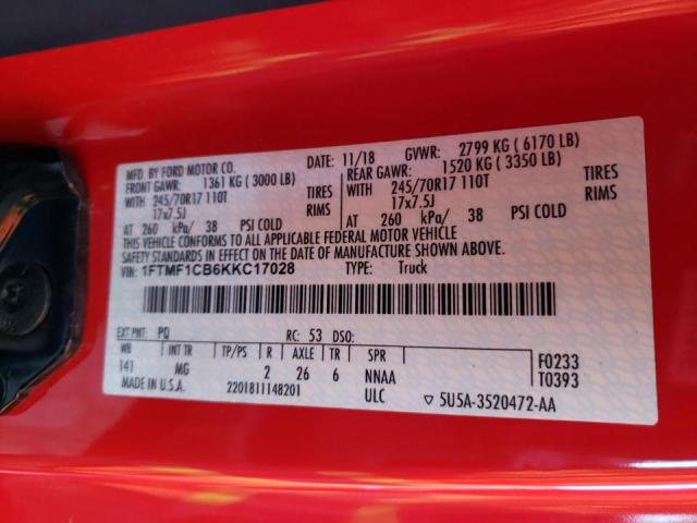 Photo 10 from auction – 2019 FORD F150 with VIN 1FTMF1CB6KKC17028
