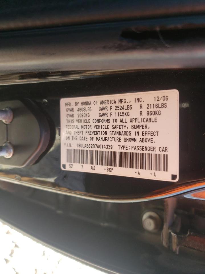 Photo 10 from auction – 2007 ACURA TL with VIN 19UUA66287A014339