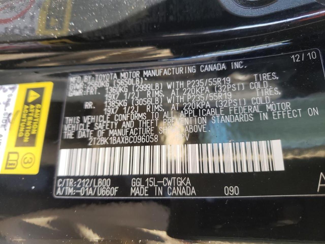 Photo 10 from auction – 2011 LEXUS RX 350 with VIN 2T2BK1BAXBC096058
