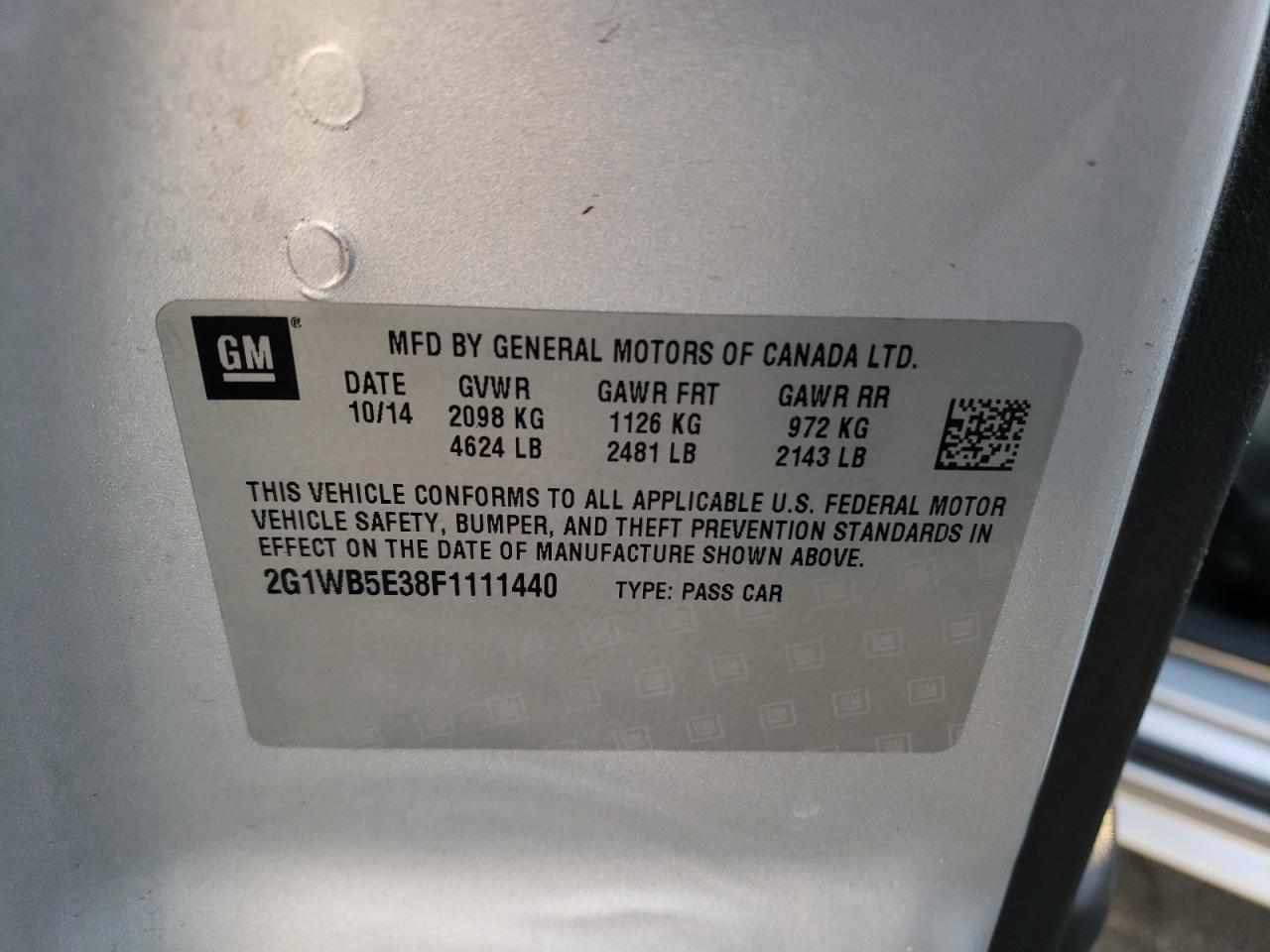 Photo 10 from auction – 2015 CHEVROLET IMPALA LIM with VIN 2G1WB5E38F1111440