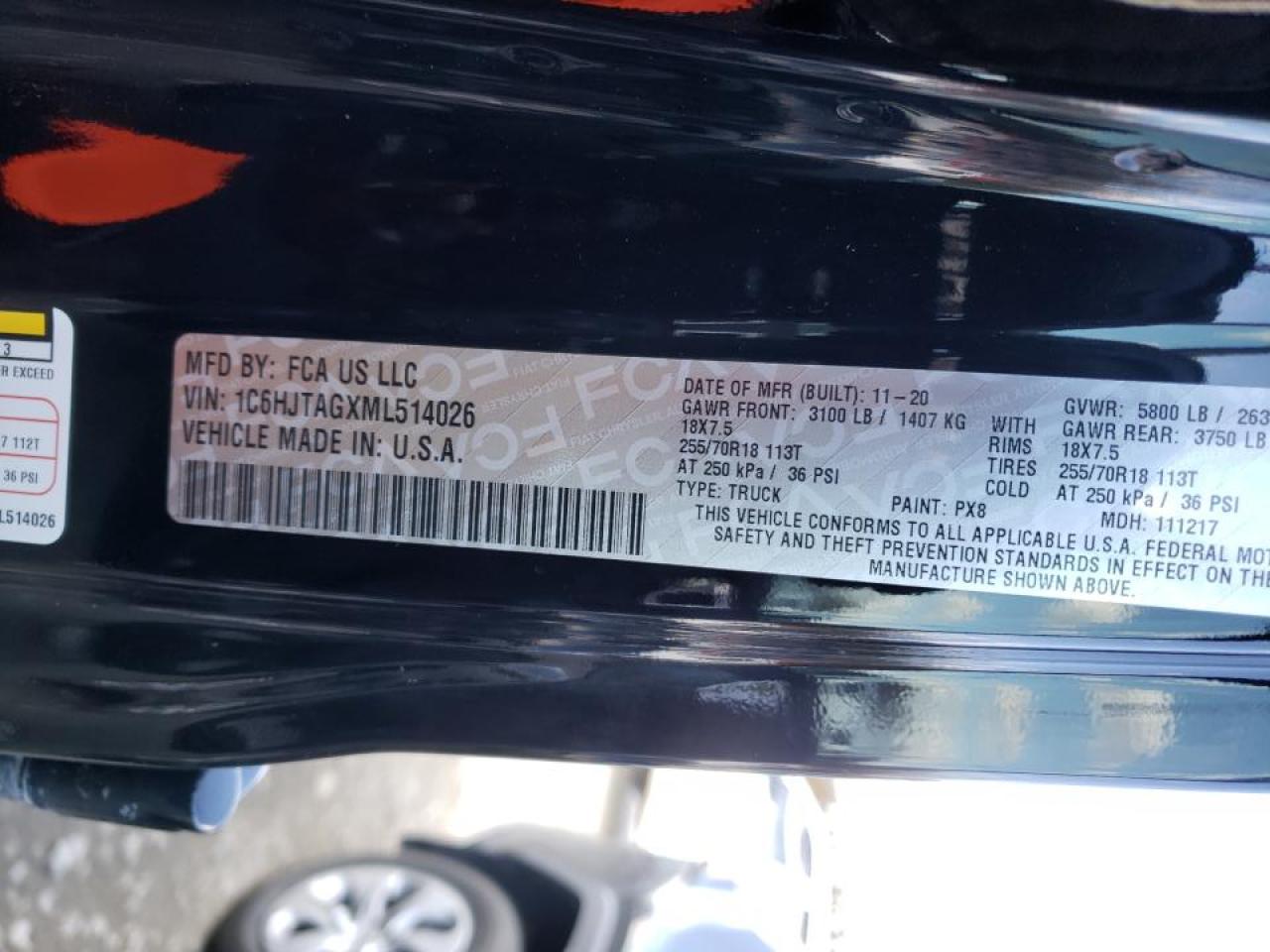 Photo 10 from auction – 2021 JEEP GLADIATOR with VIN 1C6HJTAGXML514026