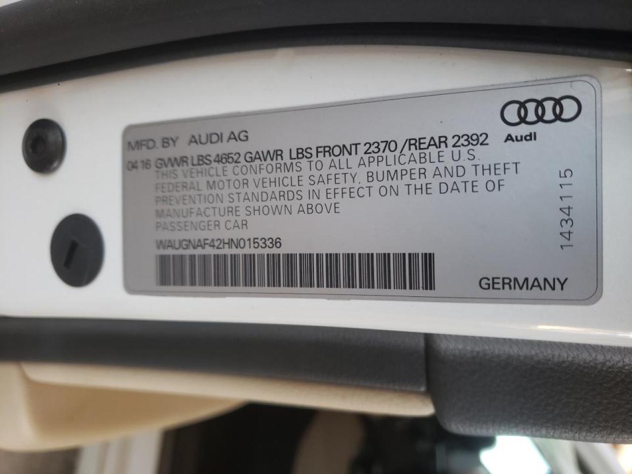 Photo 10 from auction – 2017 AUDI A4 PREMIUM with VIN WAUGNAF42HN015336