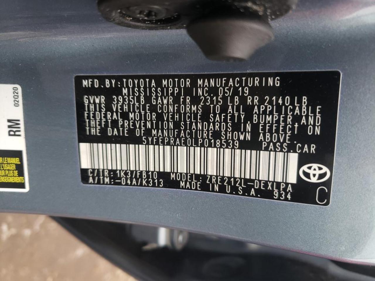 Photo 10 from auction – 2020 TOYOTA COROLLA LE with VIN 5YFEPRAE0LP018539