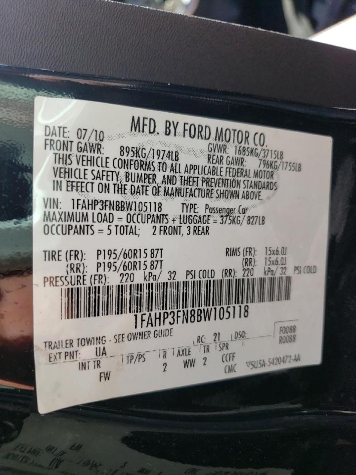 Photo 10 from auction – 2011 FORD FOCUS SE with VIN 1FAHP3FN8BW105118