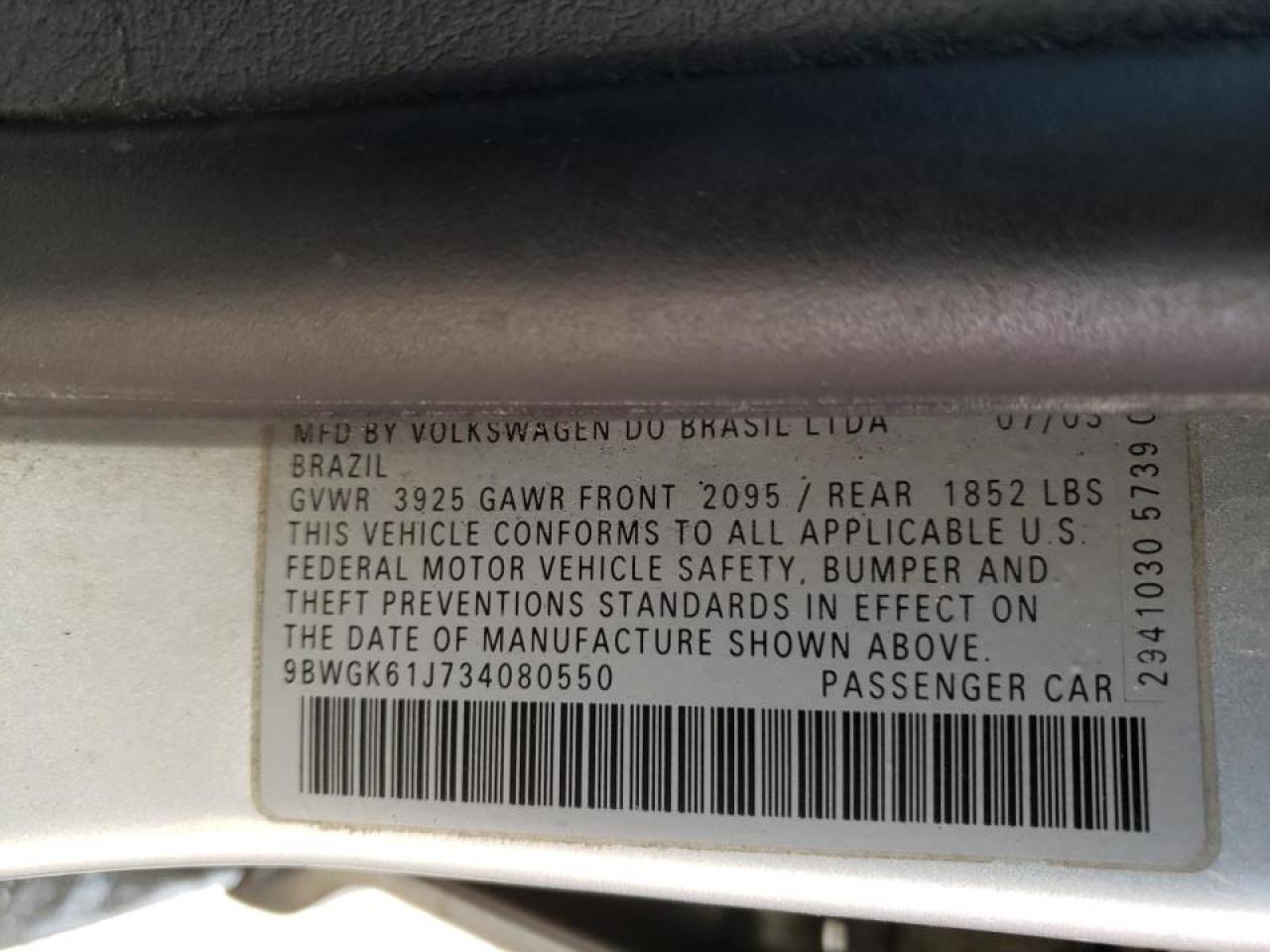 Photo 10 from auction – 2003 VOLKSWAGEN GOLF GLS with VIN 9BWGK61J734080550