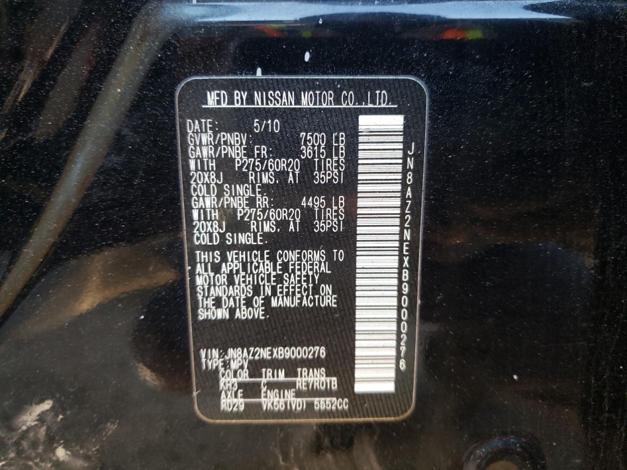 Photo 10 from auction – 2011 INFINITI QX56 with VIN JN8AZ2NEXB9000276