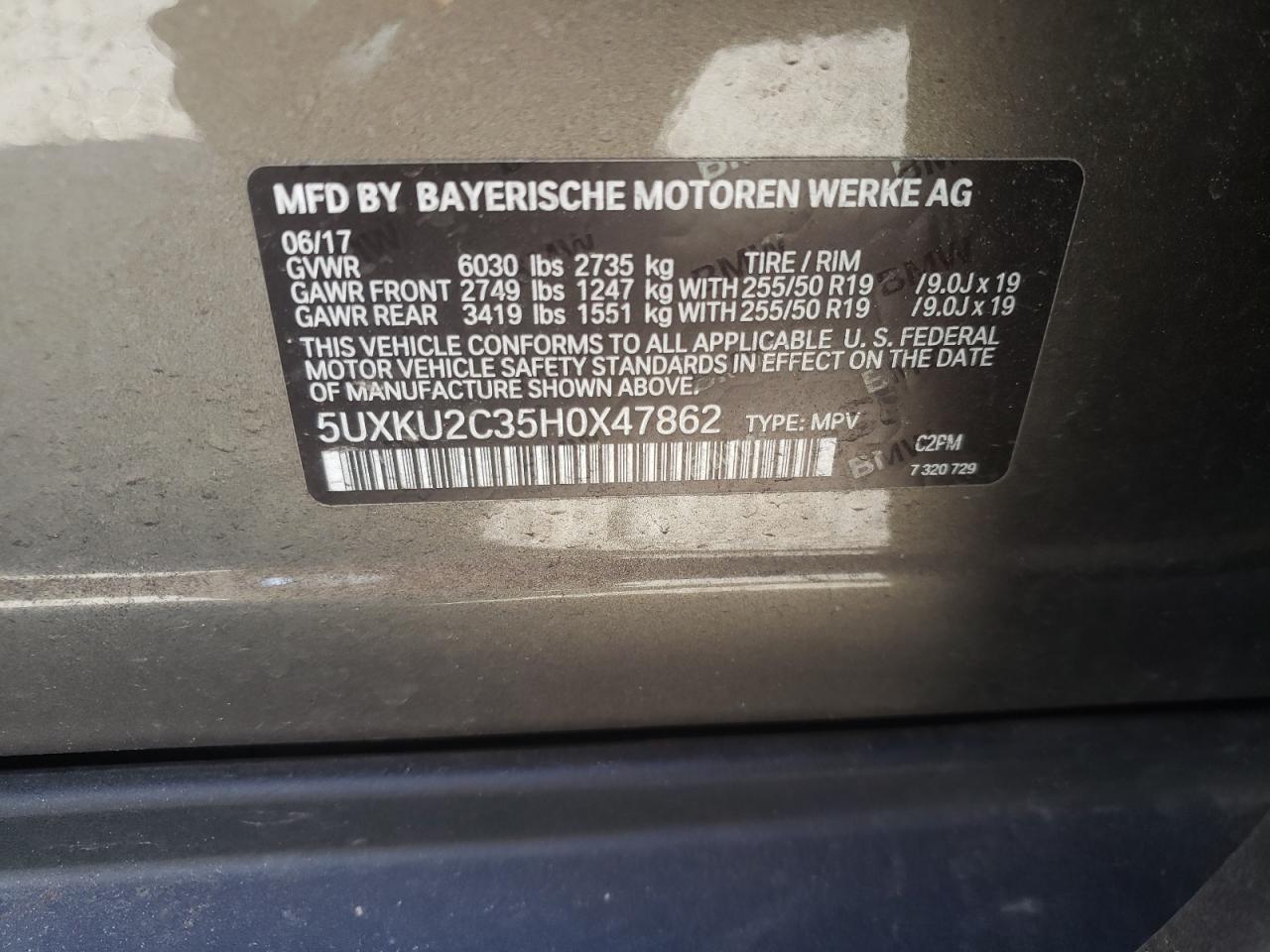 Photo 10 from auction – 2017 BMW X6 XDRIVE3 with VIN 5UXKU2C35H0X47862