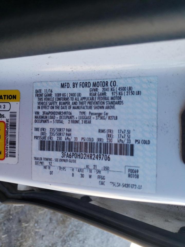 Photo 10 from auction – 2017 FORD FUSION SE with VIN 3FA6P0HD2HR249706