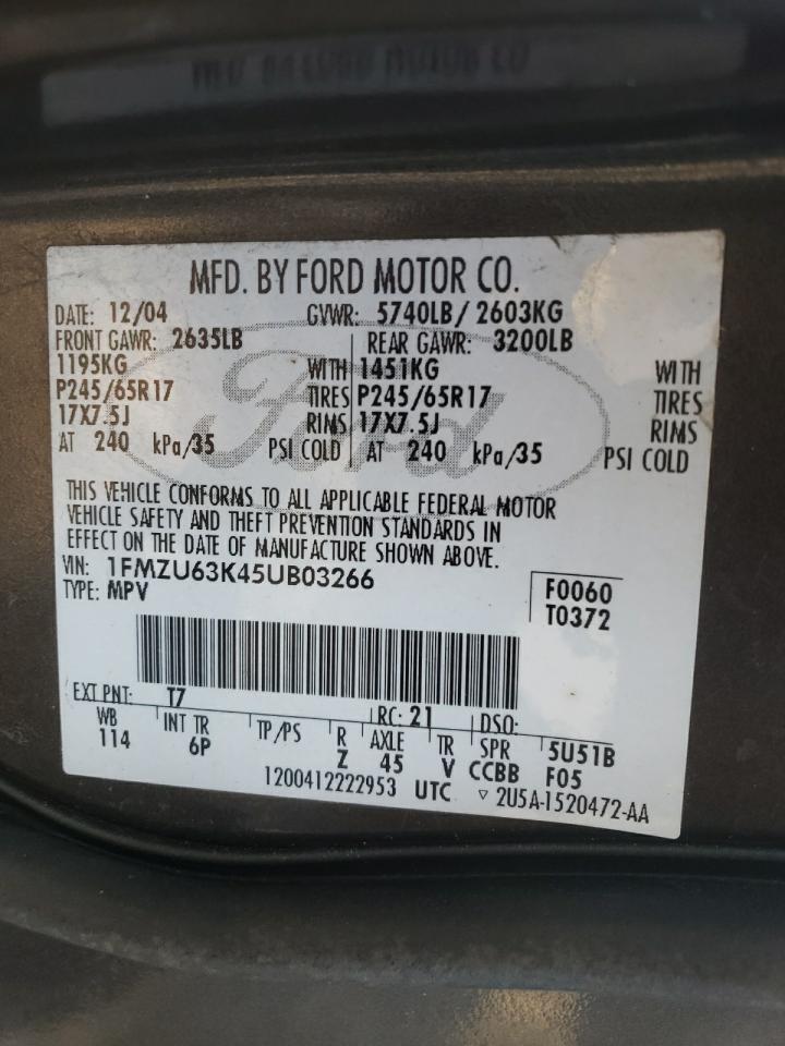 Photo 10 from auction – 2005 FORD EXPLORER X with VIN 1FMZU63K45UB03266