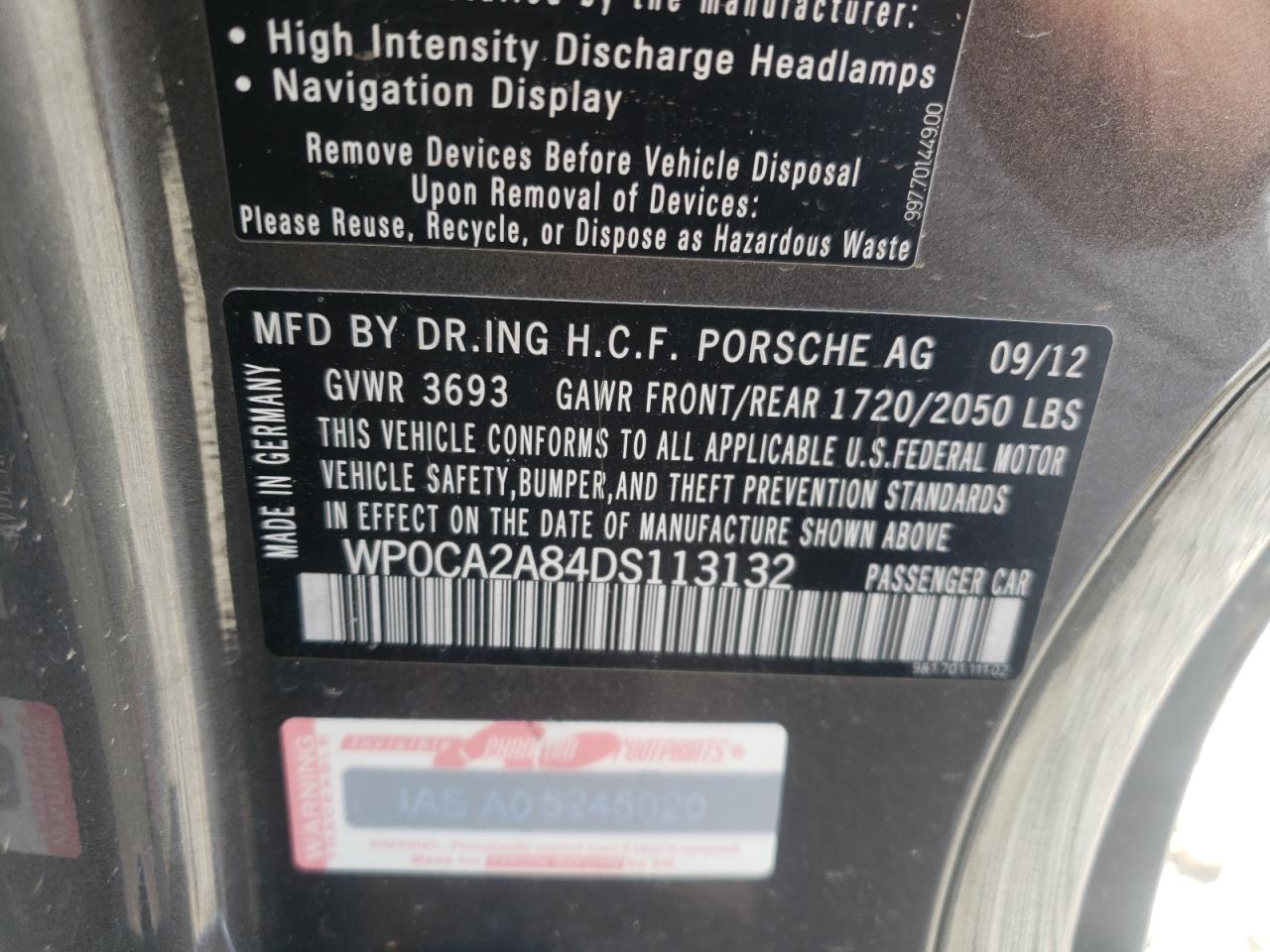 Photo 10 from auction – 2013 PORSCHE BOXSTER with VIN WP0CA2A84DS113132