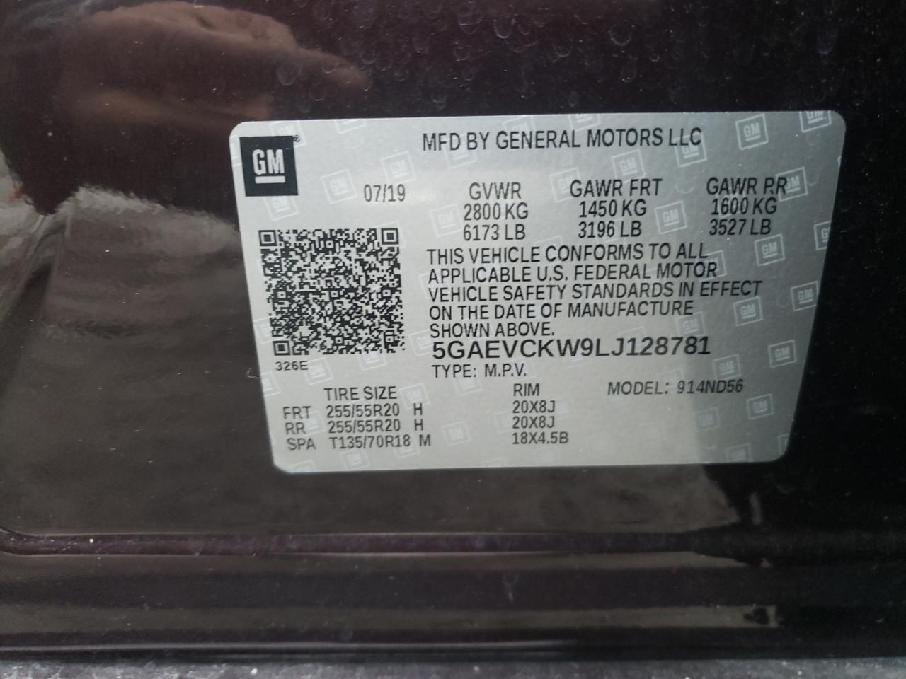 Photo 10 from auction – 2020 BUICK ENCLAVE AV with VIN 5GAEVCKW9LJ128781